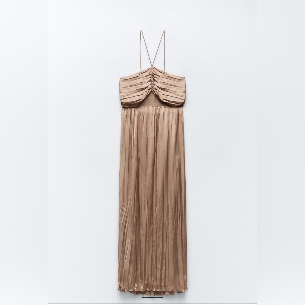 Zara gold maxi dress, never worn, new with tags, size small, bought for $50